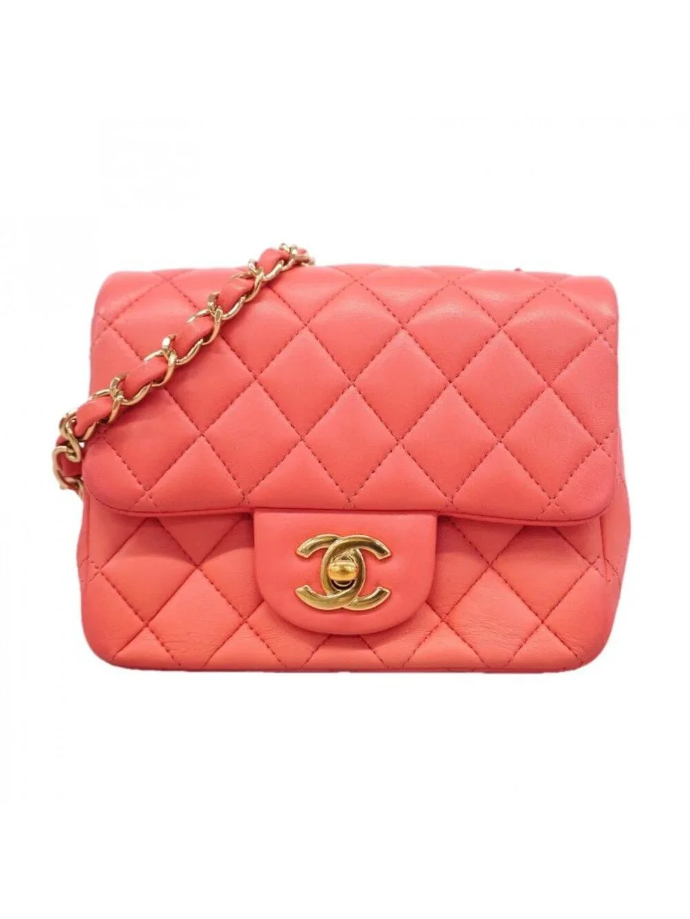 Chanel Shoulder Bag Mini Quilted Lambskin Pink Champagne Gold